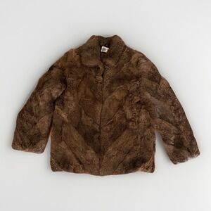 Vintage 70s 80s GDT TOO Real Rabbit Fur Chevron Pieced Jacket Coat Brown M